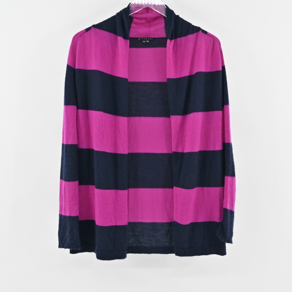 Theory Ashtry Air Cardigan Sweater Womens Size 0 Purple Navy Stripe Cashmere